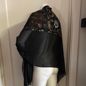 New Le Chateau Black yellow fluorescent shiny Paisley Kimono Wrap cover scarf